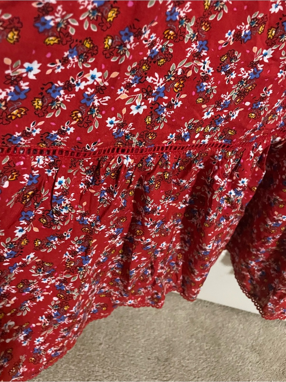 Lost + Wander Red Floral Smocked Midi Dress - Picture 4 of 7